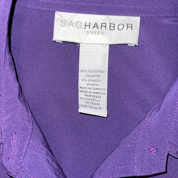 Sag Harbor Two Piece Vintage Set Purple Button Down Blouse and Pants Size 14 - Picture 10 of 12